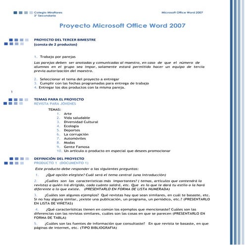 Intrucciones proyecto word 3