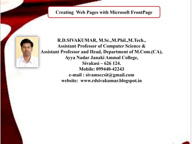 Creating Web Pages with Microsoft FrontPage - R.D.Sivakumar