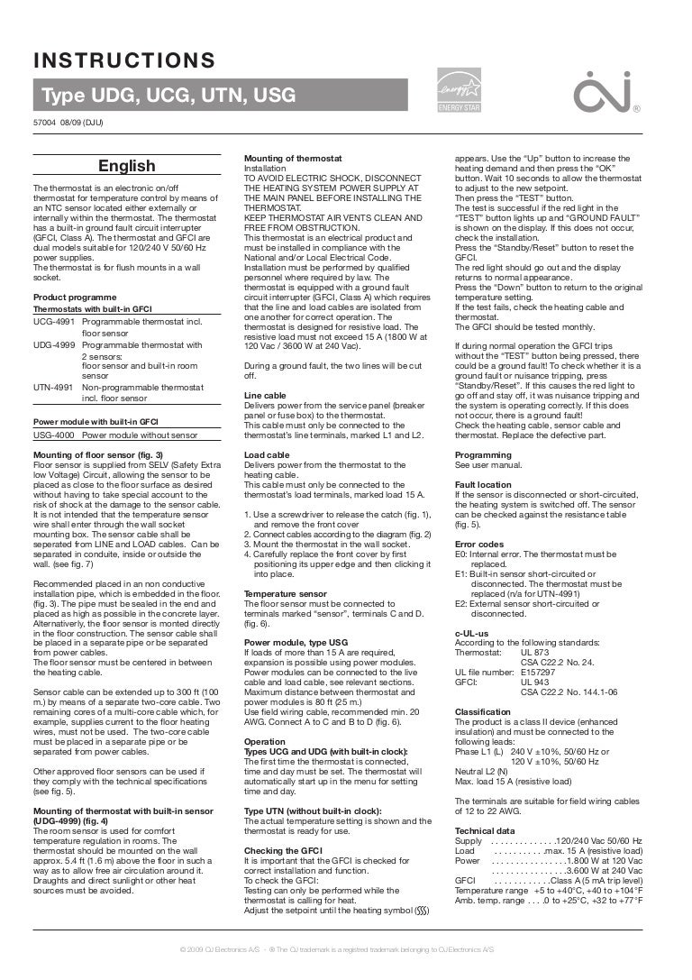 Intuitive OJ Thermostats Instructions Manual