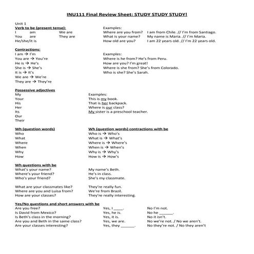 Basic English Review Sheet