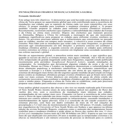 INUNDAÇÕES DAS CIDADES E MUDANÇA CLIMÁTICA GLOBAL