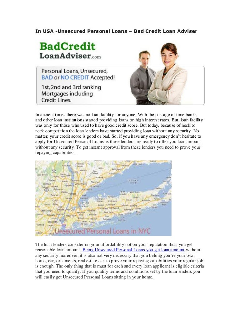 In USA -Unsecured Personal Loans - Bad Credit Loan Adviser