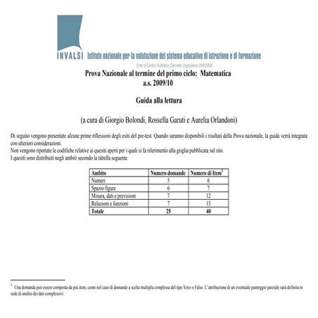 INVALSI SNV Guida alla lettura