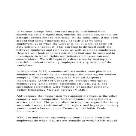 In various occupations, workers may be prohibited from exe.docx