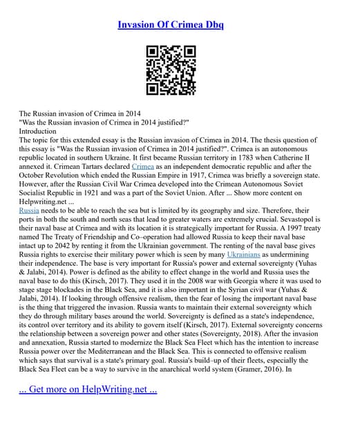 Invasion Of Crimea Dbq