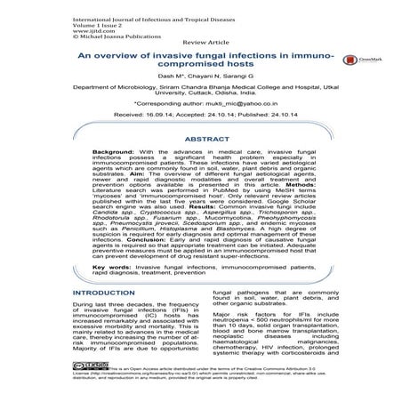 An overview of Invasive fungal infections in immunocompromised hosts | PDF