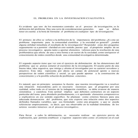 EL  PROBLEMA  EN  LA  INVESTIGACION CUALITATIVA
