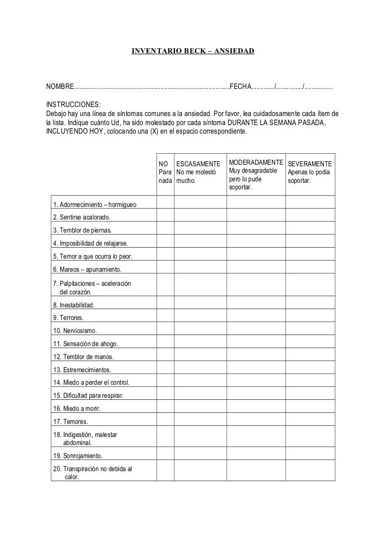 Test De Ansiedad De Aaron Beck