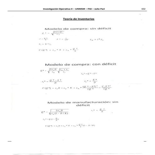Práctica de Inventarios - Investigación Operativa II
