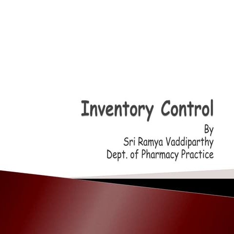 Inventory control for community pharmacy- ABC,VED,EOQ,Lead time & Safety stock