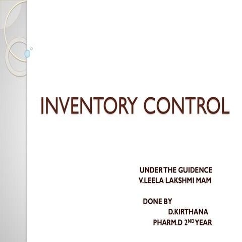 INVENTORY CONTROL : Community Pharmacy notes