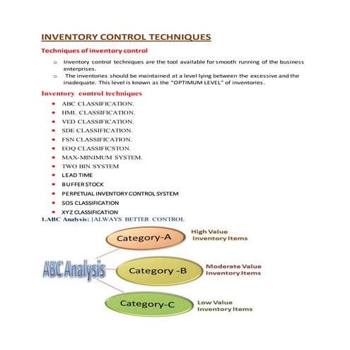 Inventory control techniques