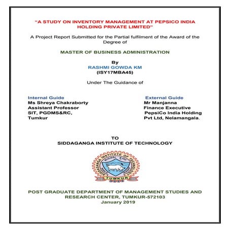 Inventory Management at Pepsi Co India Holding Pvt Ltd