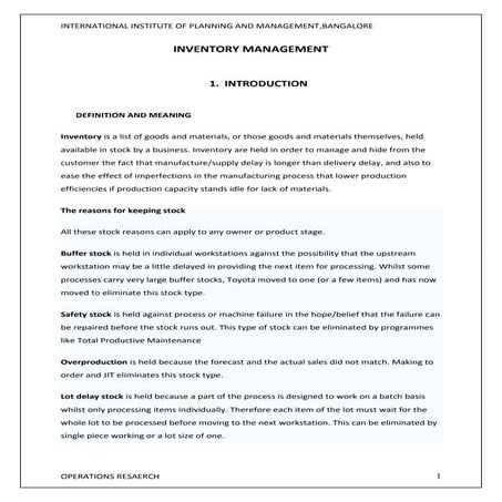 Inventory Management At Telcon