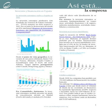 Inversión y financiación en España (Así está la empresa... marzo 2014) Círcul...
