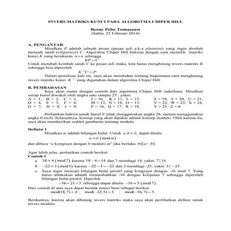 Invers Matriks Kunci Pada Algoritma Chiper Hill
