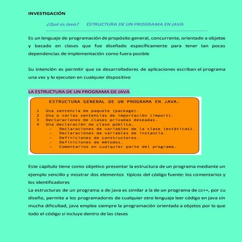 Investigación Estructura de un Programa en Java