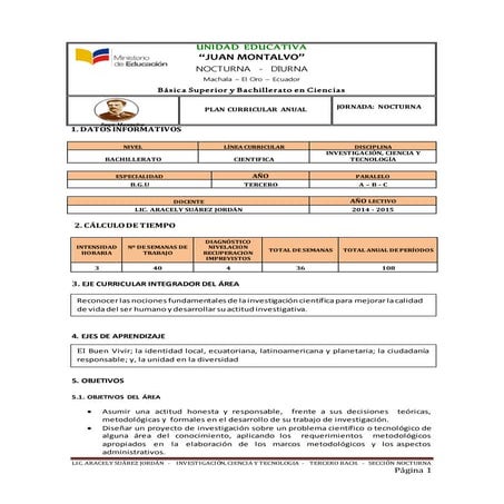 PCA - INVESTIGACION, CIENCIA Y TECNOLOGIA - 3ERO BACHILLERATO
