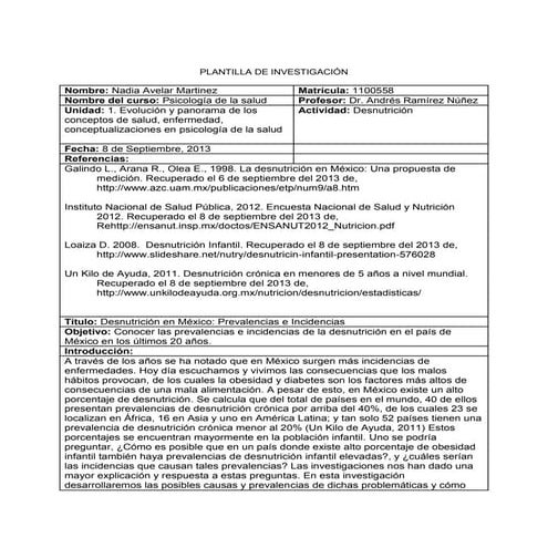 Investigacion de desnutricion