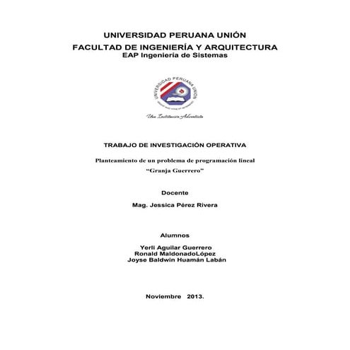 Planteamiento de un problema de programación lineal  “Granja Guerrero”