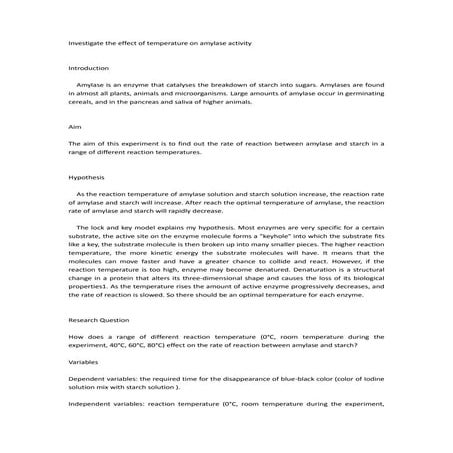Investigate the effect of temperature on amylase activity