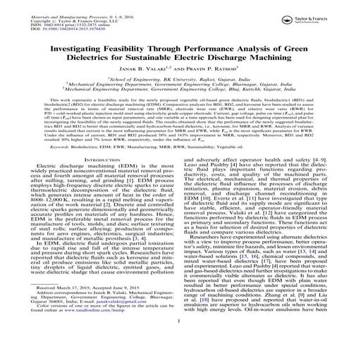 Waste vegetable oil based biodiesel as biodielectric fluid for sustainable EDM
