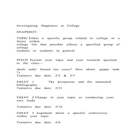 Investigating   Happiness   at   College  SNAPSHOT  T.docx