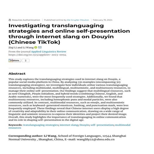 Investigating translanguaging strategies and online self-presentation through...