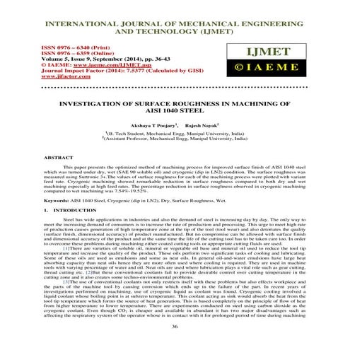 INVESTIGATION OF SURFACE ROUGHNESS IN MACHINING OF AISI 1040 STEEL | PDF