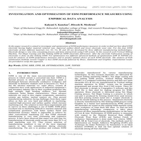 Investigation and optimization of edm performance measures using empirical da...
