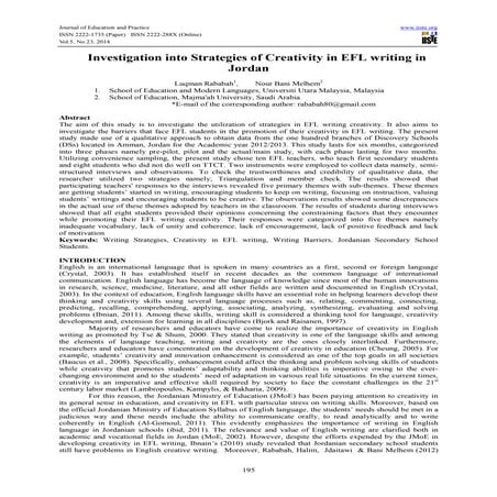 Investigation into strategies of creativity in efl writing in jordan