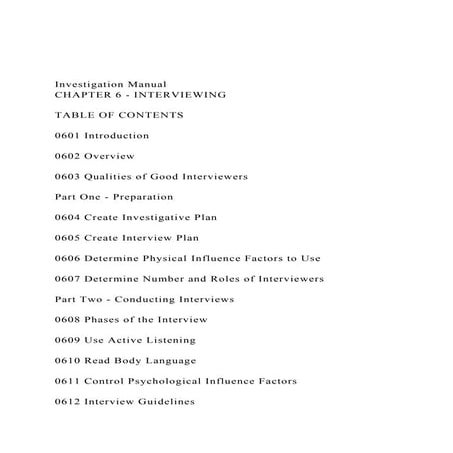 Investigation Manual CHAPTER 6 - INTERVIEWING TABLE OF C.docx