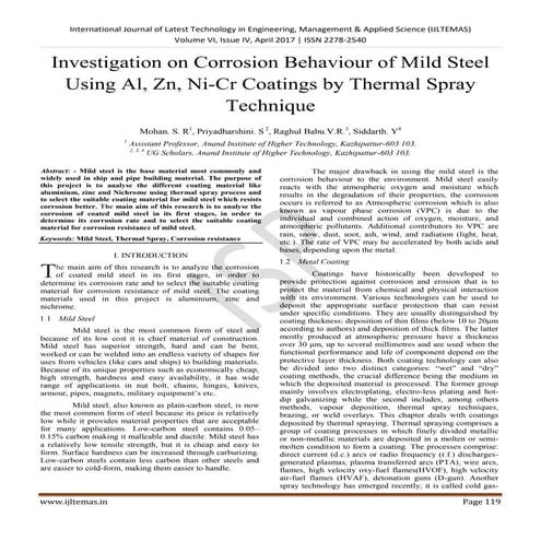 Investigation on corrosion behaviour of mild steel using al, zn, ni cr coatin...