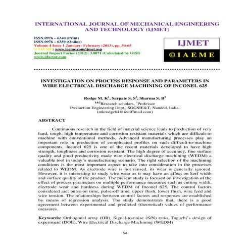 Investigation on process response and parameters in wire electrical discharge...