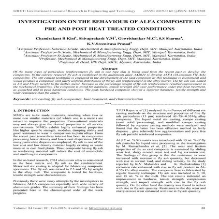Investigation on the behaviour of alfa composite in pre and post heat treated...