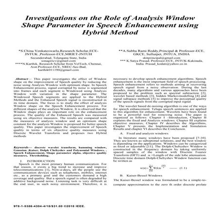 Investigations on the role of analysis window shape parameter in speech enhan...