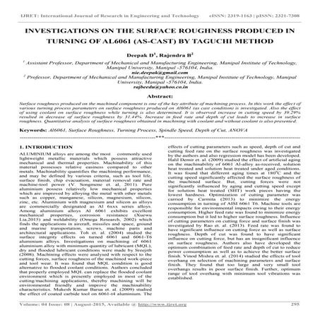 Investigations on the surface roughness produced in turning of al6061 (as cas...