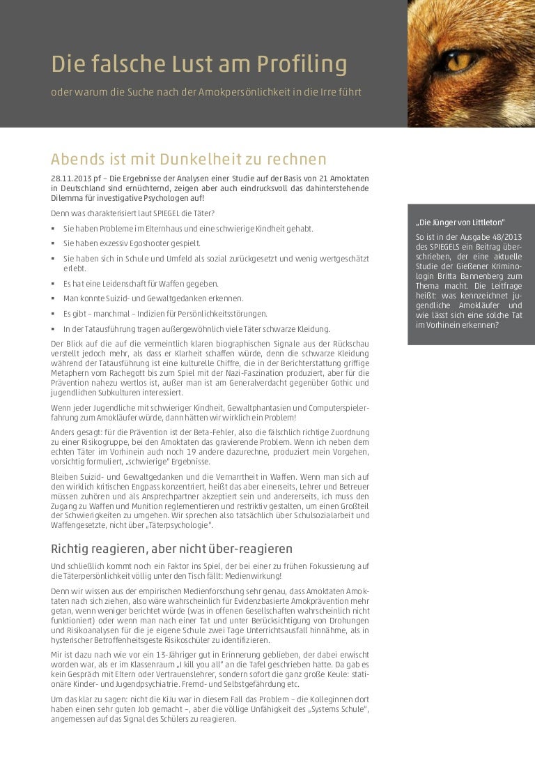 Investigative Psychologie Oder Die Falsche Lust Am Profiling