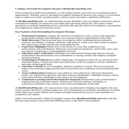 Investigator Resume | PDF