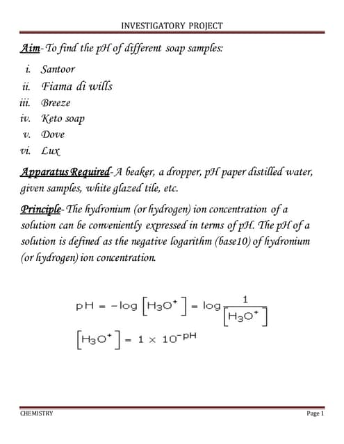 Chemistry Investigatory Project Class 11 & 12 | PDF | Skin Care | Beauty