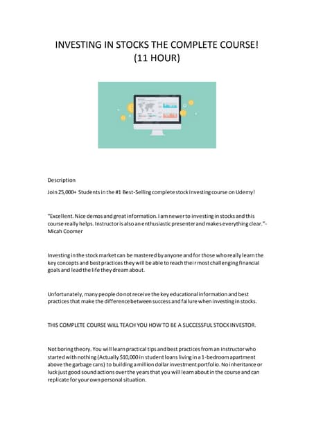 Investing in stocks the complete course! (11 hour) | DOCX