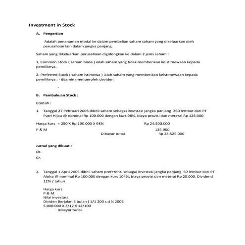 Investmen in stock jobsheet
