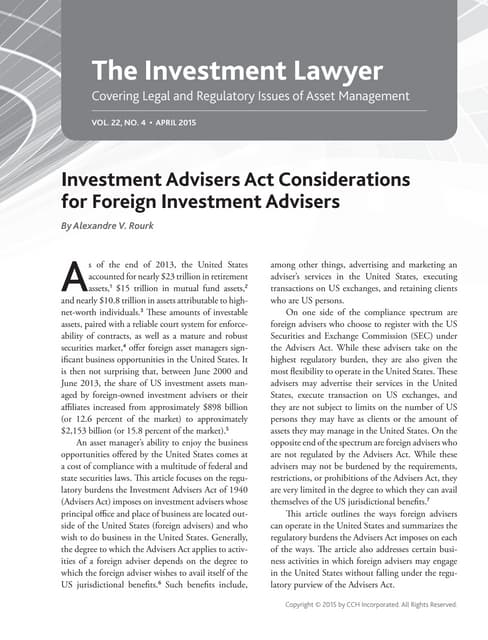 Why Did The Dodd-frank Act Amend The Investment Advisers Act Investment Advisers Act Considerations for Foreign Investment Advisers