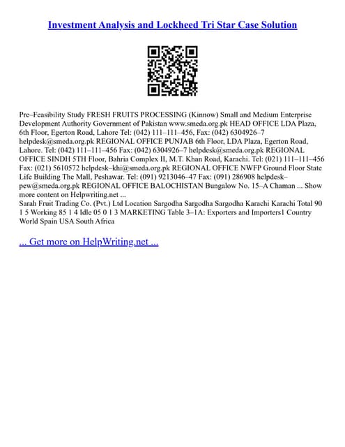 Investment Analysis And Lockheed Tri Star Case Solution