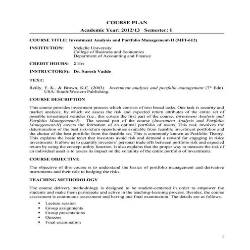 Investment analysis & portifolio mgt  ii (mfi-612)