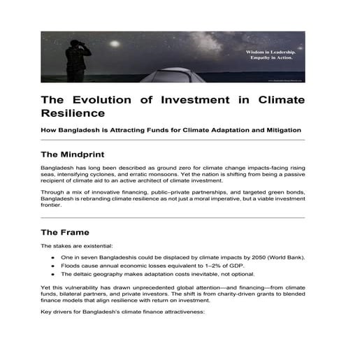 The Evolution of Investment in Climate Resilience in Bangladesh