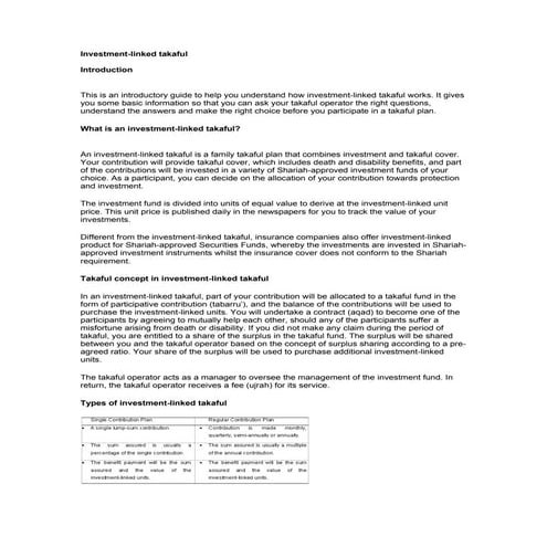 Investment Linked Takaful