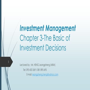 Investment management chapter 3 the basic of investment decisions