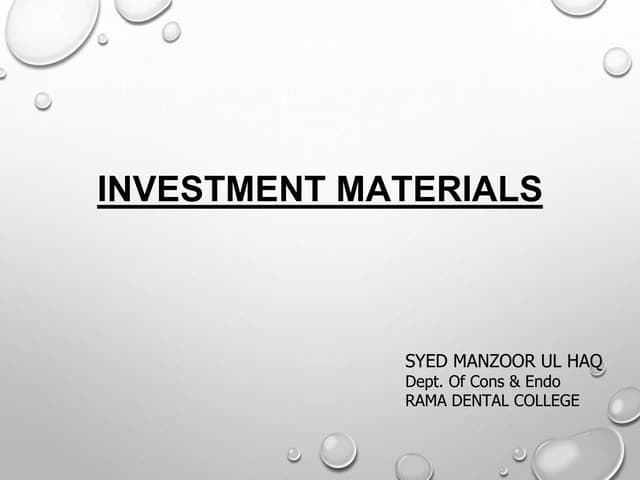 Dental casting investment materials | PPTX - Dental Model Making Casting Supplies For Investment Casting