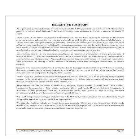 Investment pattern on mutual fund investor